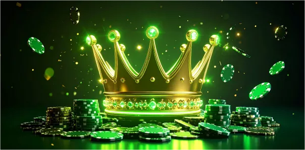 تاج WinWin الذهبي يلمع بين كومة من رقائق الكازينو الخضراء